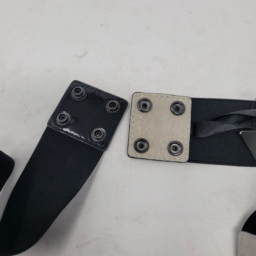 WHBM Belt Sz L Black Suede Patent Leather 3D Bow Statement Stretch Cincher Glam - Picture 8 of 10